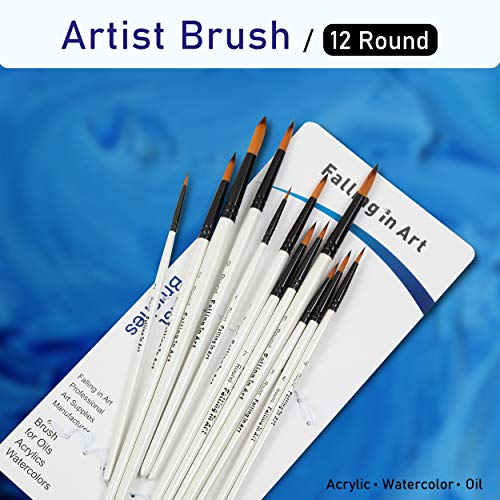 Falling in Art 12 PCS Professional Round Paint Brushes Set - style: 12 Pcs Round