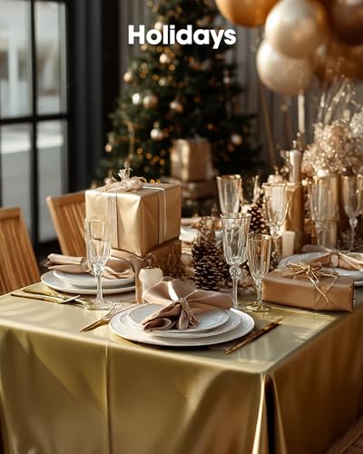 Pureegg Plastic Table Cloth Disposable 6 Pack, 54 x 108 Inch, Gold - color: Gold, size: 54" X 108" Rectangle