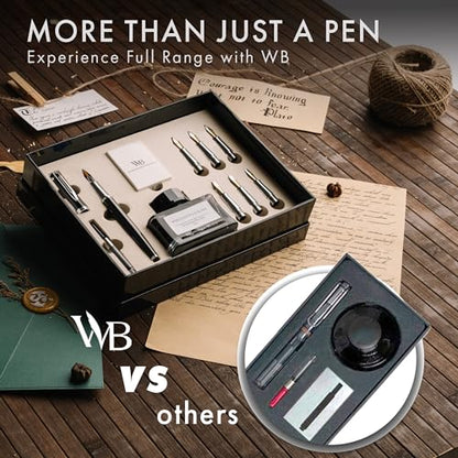 Wordsworth & Black Luxury Calligraphy Pen Set for Writing, 6 Nibs, Black - color: Black Chrome