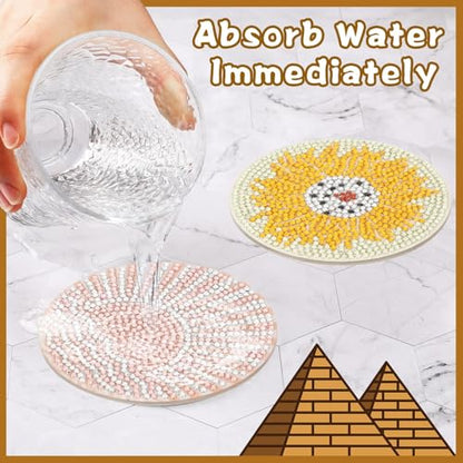 UPINS 8Pcs Boho Diamond Art Painting Coasters for Drinks - color: Bohemia Brown White