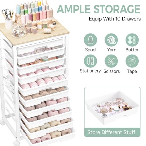 SYKIARIOL Rolling Cart with 10 Drawers,White - color: White, size: 10 Drawers