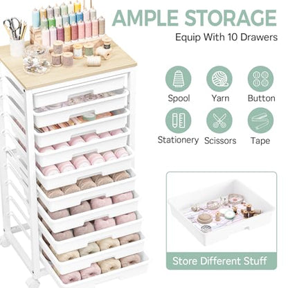 SYKIARIOL Rolling Cart with 10 Drawers,White - color: White, size: 10 Drawers