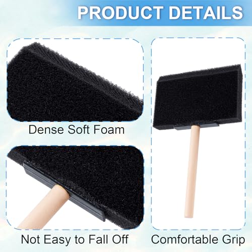 3pcs Foam Paint Brushes, 4 Inch Wood Handle Sponge Paint Brush, Sponge Painting Tool for Details, Staining, Varnishes, Large Area and DIY Craft Projects- Black - color: Black-3pcs-4"
