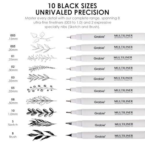 Grabie Micro Fineliner Pens, Set of 20 Multicolor Waterproof Drawing Pens - color: 20-Multicolor