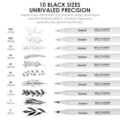 Grabie Micro Fineliner Pens, Set of 20 Multicolor Waterproof Drawing Pens - color: 20-Multicolor