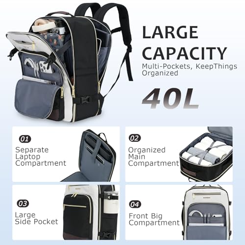 EMPSIGN 40L Travel Backpack for Women & Men - color: Beige/Black/Coffee