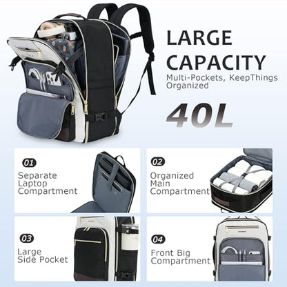 EMPSIGN 40L Travel Backpack for Women & Men - color: Beige/Black/Coffee
