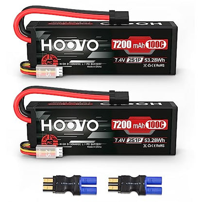 HOOVO 2S Lipo Battery 7.4V 7200mAh 100C RC Lipo Battery Pack TR Plug 2 Pack - style: 2S 7200mAh