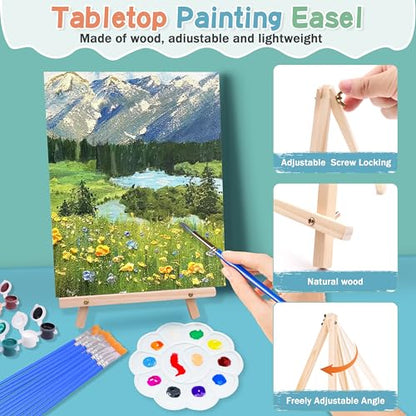 5 Pack 8x10 Canvas and Easel Set, Paint and Sip Kit for Adults Party