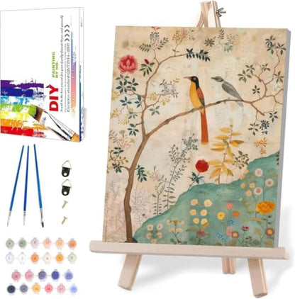 WUDWL Persian Birds Flowers Paint by Numbers Kit for Adults Beginner, with Framed - color: YH04249