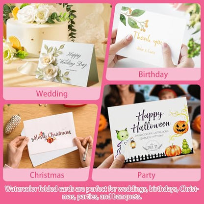 Lunarm Watercolor Cards with Envelopes 4x6in Folded 50 Set, 140lb/300GSM - color: Cards with Envelopes 4 x 6in 50 Set