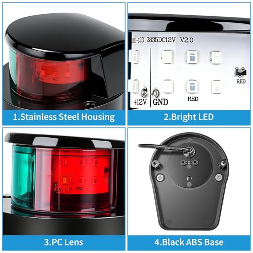 Obcursco Boat Navigation Lights, Red and Green LED Light, Boat Accessories - color: Black