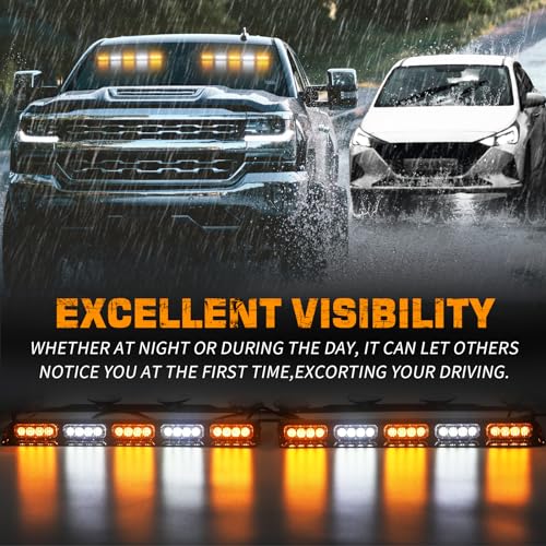 XRIDONSEN 2x 17 inch Dash Strobe Lights for Trucks, 40 LED Warning Lights - color: Amber/White