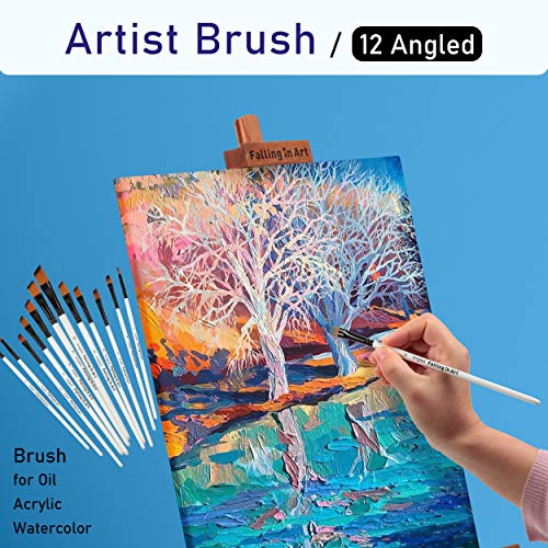 Falling in Art 12 PCS Professional Angled Paint Brushes Set - style: 12 Pcs Angled
