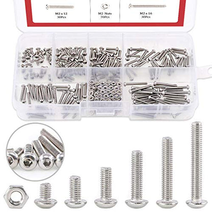 Hilitchi 250-Piece [M2] Stainless Steel Hex Socket Button Head Cap Bolts Screws Nuts Assortment Kit (M2) - color: M2