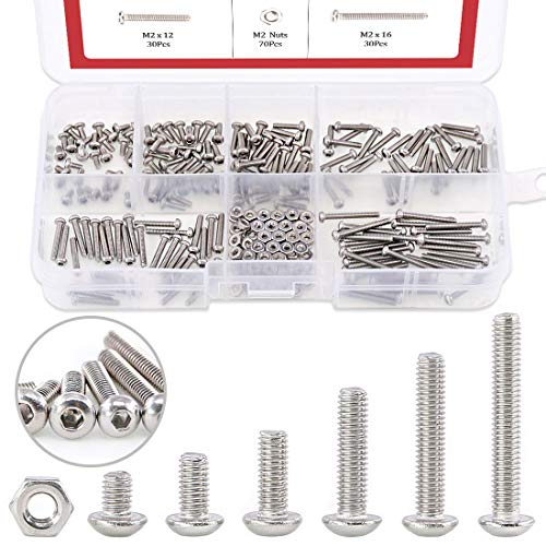 Hilitchi 250-Piece [M2] Stainless Steel Hex Socket Button Head Cap Bolts Screws Nuts Assortment Kit (M2) - color: M2