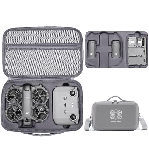 Carrying Case for DJI Neo 2, PU Hard Shell with Shoulder Strap,Compatible with DJI Neo 2 and Drone Accessories, Soft Lining, with Mesh Pocket,Gray