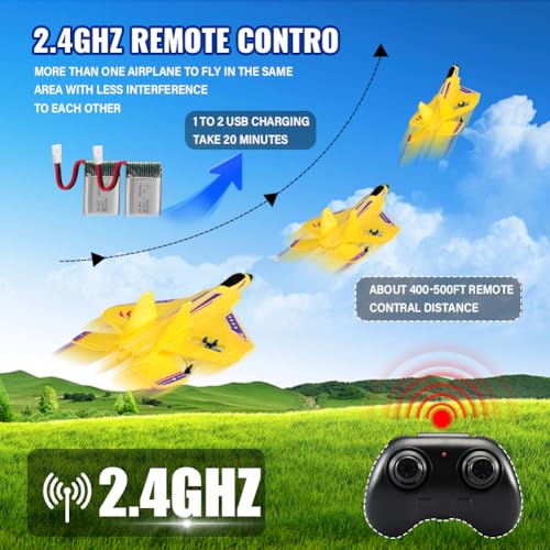 F-22 Raptor 2.4GHz RTF RC Plane 6-Axis Gyro Easy Flying For Kids Beginners - color: Yellow Kf803
