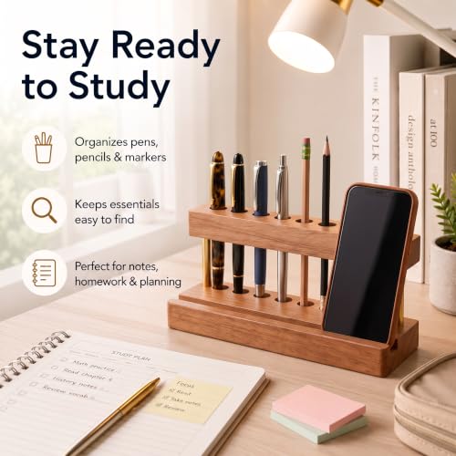 Pen Holder for Desk, Pencil Organizer, Fountain Pen Display Stand - color: Single-row - Walnut