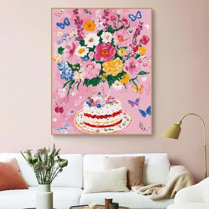 ZRIZQ Flowers Paint by Numbers Kit for Adults Beginner,Birthday,16x20 - color: 16"X20"Rolled Canvas-Birthday Flowers