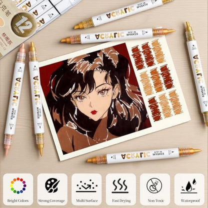 Brown Acrylic Paint Pens, Water Based 12 Colors Dual Tip - color: Brown Series