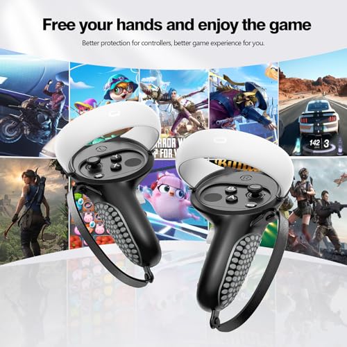 AMZDM Upgraded Controller Grip for Meta Quest 2 Grips Cover for VR Oculus Touch Controllers Covers Protector with Joystick Covers 1Pair Black & Gray - color: Black & Gray