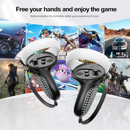 AMZDM Upgraded Controller Grip for Meta Quest 2 Grips Cover for VR Oculus Touch Controllers Covers Protector with Joystick Covers 1Pair Black & Gray - color: Black & Gray