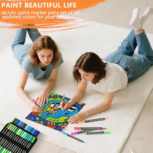 100-Pack Acrylic Paint Pens, Dual Tip with Brush & Fine, Carrying Case - color: 12 Metallic & 88 Regular Colors