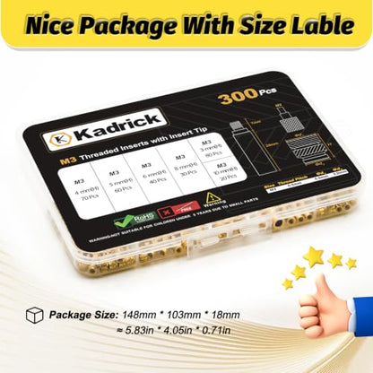 KADRICK 300PCS M3 Heat Set Inserts Kit,M3*(3mm-10mm)*4.5mm with Insert Tip - size: M3 Kit H3-10mm 300Pcs + Tool