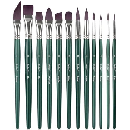 Watercolor Brushes Professional, Artist Paint Brushes Set, 12 Pieces - color: Dark Green