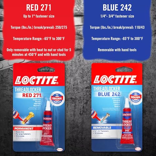 Loctite Threadlocker Blue 242 - Removable Thread Lock Glue for Nuts, Bolts, & Fasteners, Medium Strength Screw Glue to Prevent Loosening & Corrosion - 6 ml, 12 Pack - size: 12 Pack, style: Blue (Removable)