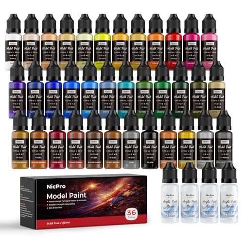Nicpro 36 Colors Model Paint Set, 20ml Ready to Use Modeling Acrylic Paints - style: 36 Colors Set