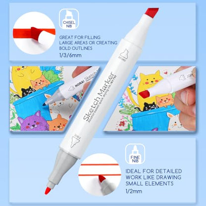 Alcohol Marker Pen Set, Fine & Chisel Dual-Tip Sketch Marker Set with Carrying Case for Drawing, Sketching, Anime, Manga (60)