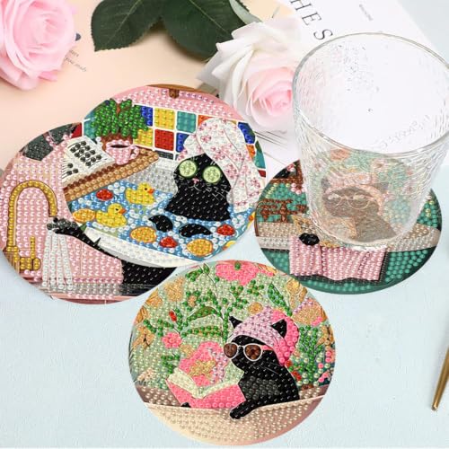8 Pcs Cat Diamond Art Coasters Kit for Adults 4X4 Inch - color: Cat-1