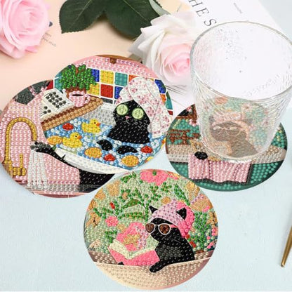 8 Pcs Cat Diamond Art Coasters Kit for Adults 4X4 Inch - color: Cat-1
