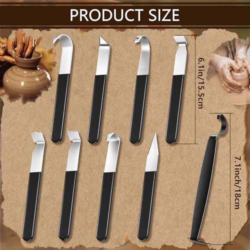 Lanties 9 Pcs Pottery Tools Set, 8 Clay Carving Knives & 1 Trimming Tool