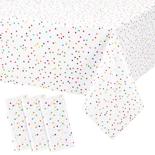 Mindsoft 3 Pcs White Mini Rainbow Polka Dot Plastic Tablecloth Party - color: White, style: Mini Rainbow Polka Dot