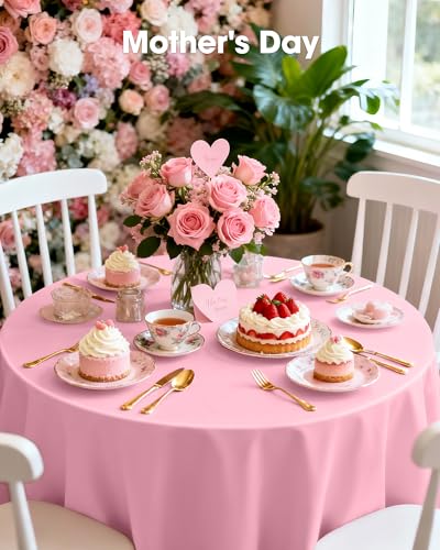 Pureegg Plastic Table Cloth Disposable 6 Pack, 84 Inch Round, Pink - color: Pink, size: 84" Round