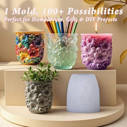 Floral Planter Resin Vase Molds, 3D Daisy Candle Silicone Molds - color: Daisy Resin Mold