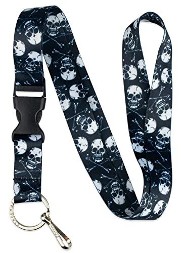 Limeloot Lanyard for Keys, ID Badge, Accessories | Neck Lanyard for Men and Women with Quick Release Buckle and Flat Ring - color: Crossbone Skulls