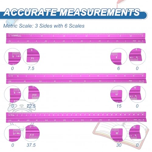 YOKIVE 2Pcs Metric Engineer Scale Ruler, (13 Inch, Rose Red) - color: Rose Red