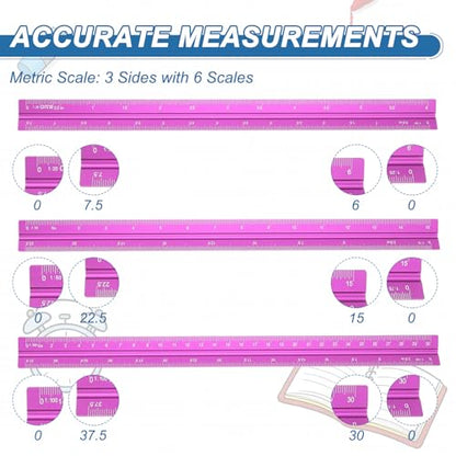 YOKIVE 2Pcs Metric Engineer Scale Ruler, (13 Inch, Rose Red) - color: Rose Red