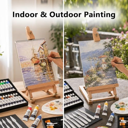 DJAR 49 Pcs Acrylic Art Set with 25" Adjustable Tabletop Wooden Art Easel - style: Tabletop Easel Set