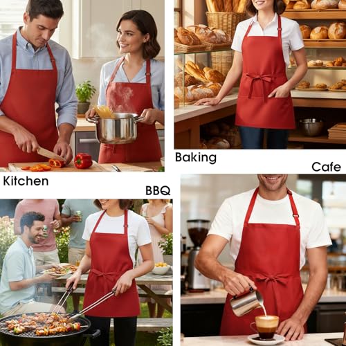 BOHARERS Kitchen Cooking Apron Unisex Adjustable chef apron with 3 pockets, 1 Pack Red - color: 01 Pack Red