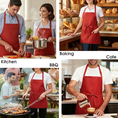 BOHARERS Kitchen Cooking Apron Unisex Adjustable chef apron with 3 pockets, 1 Pack Red - color: 01 Pack Red