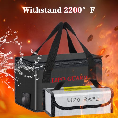 2PCS Lipo Battery Safe Bag Fireproof Charging Bag for RC Lipo Battery Pack Storage Charging Transport, Home Office Travel Lipo Storage Pouch Double Layer Fireproof - size: 260x130x150mm+185x75x60mm (2 pcs)