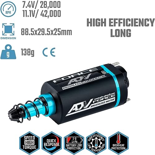Brushless Motor for AEG, CNC Motor for 7.4V-11.1V LiPo (High Efficiency, Long) - size: Long, style: High Efficiency