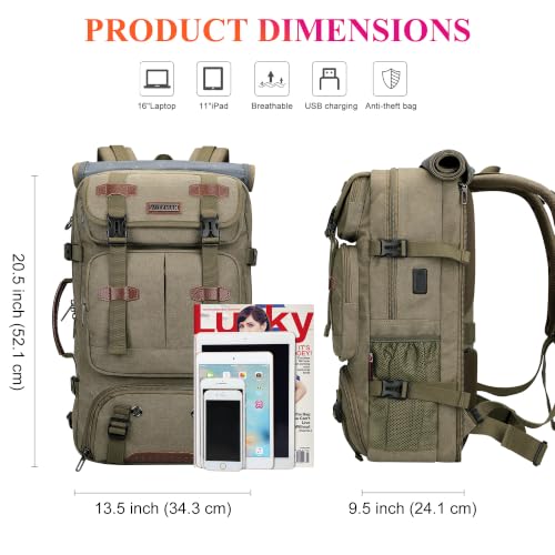 WITZMAN Travel Backpack for Men 45L Large Carry-on Airline Approved - color: Army Green