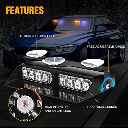 XRIDONSEN 2 in 1 Dash Strobe Lights Front/Rear 16 LED Windshield Lights - color: Amber/Blue