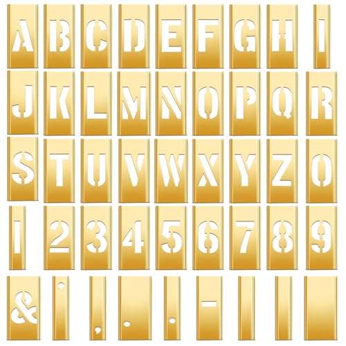 Pelopy 45 Pcs 3 Inch Brass Stencils Letters and Numbers Stencils Set - size: 3 Inch